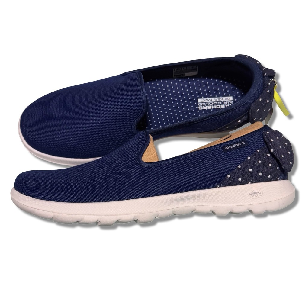 Skechers Go Walk Lite Cuteness Navy White Polka Dot Bow Slip On Shoes 15381 Sz 8